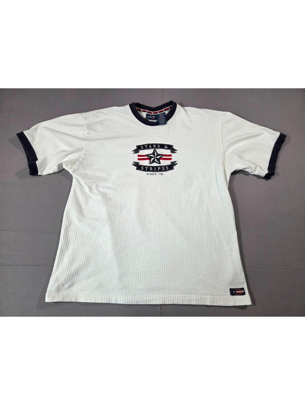 Spirit Of America Mens L White Stars Embroidery USA Made Vintage